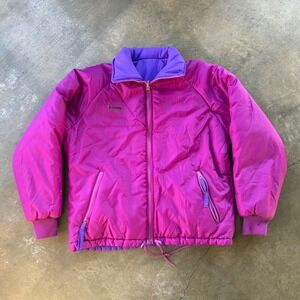 Vintage Columbia Reversible Puffer Jacket Women Medium Purple Pink 90s V8